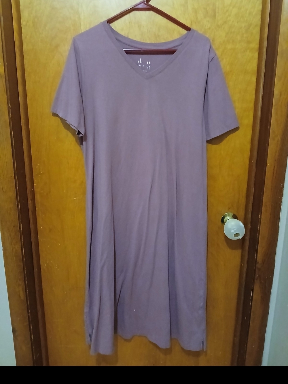 Denim&Co Mauve V‑Neck Short Sleeve Midi Dress